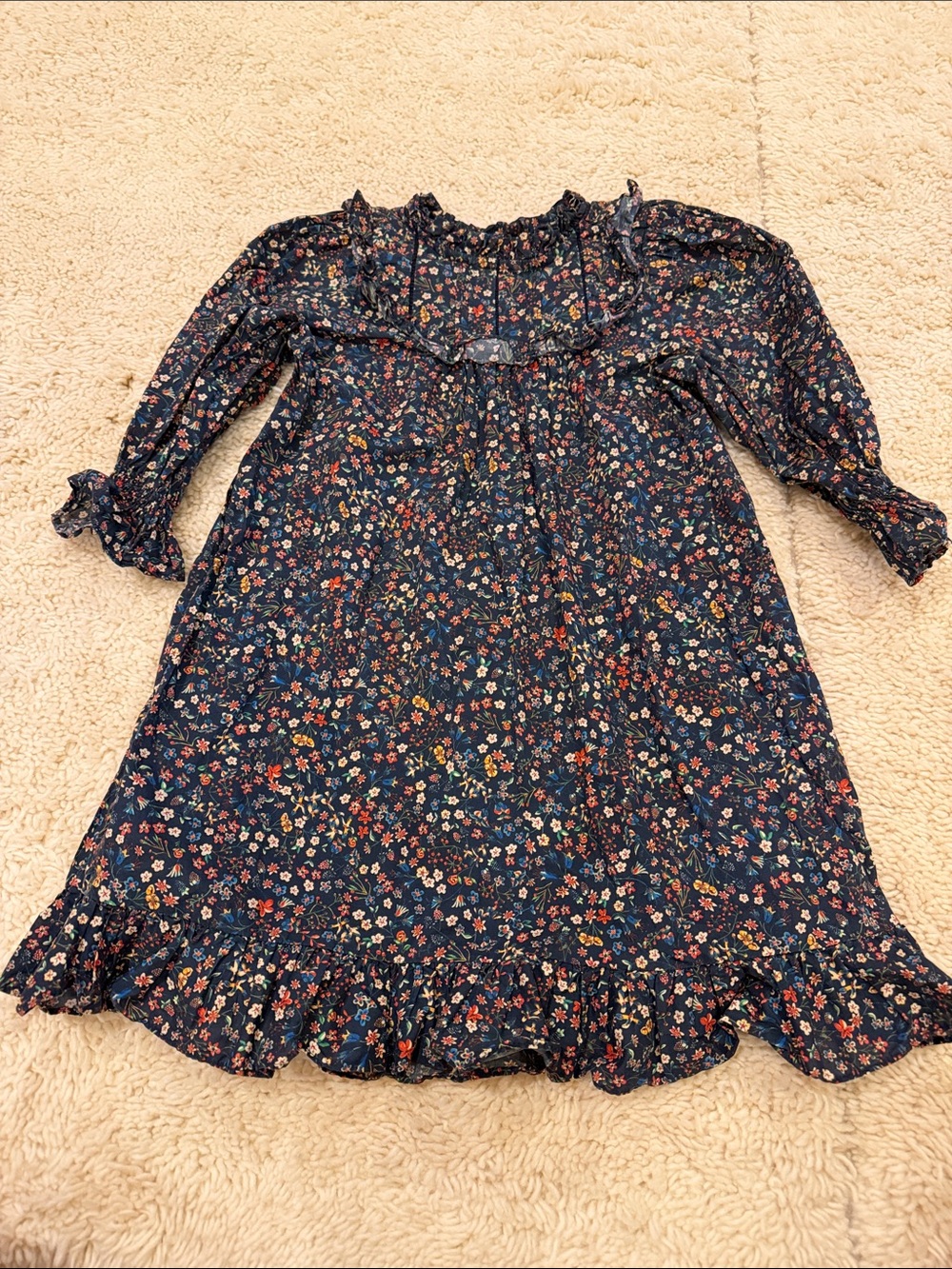 Doen Girls' Navy Floral Ruffle Dress